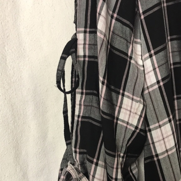 LOFT Women’s Tunic Split Sleeves with Ties Boat Neck Black White Plaid XXL - Picture 3 of 12